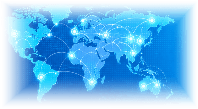 Mapa del mundo iluminado con las rutas que conectan los destinos de Journety